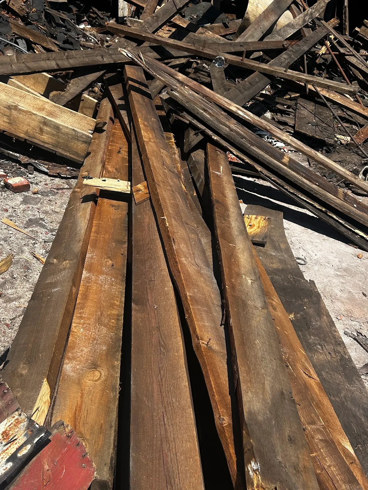 Close view of weathered reclaimed rafter stock