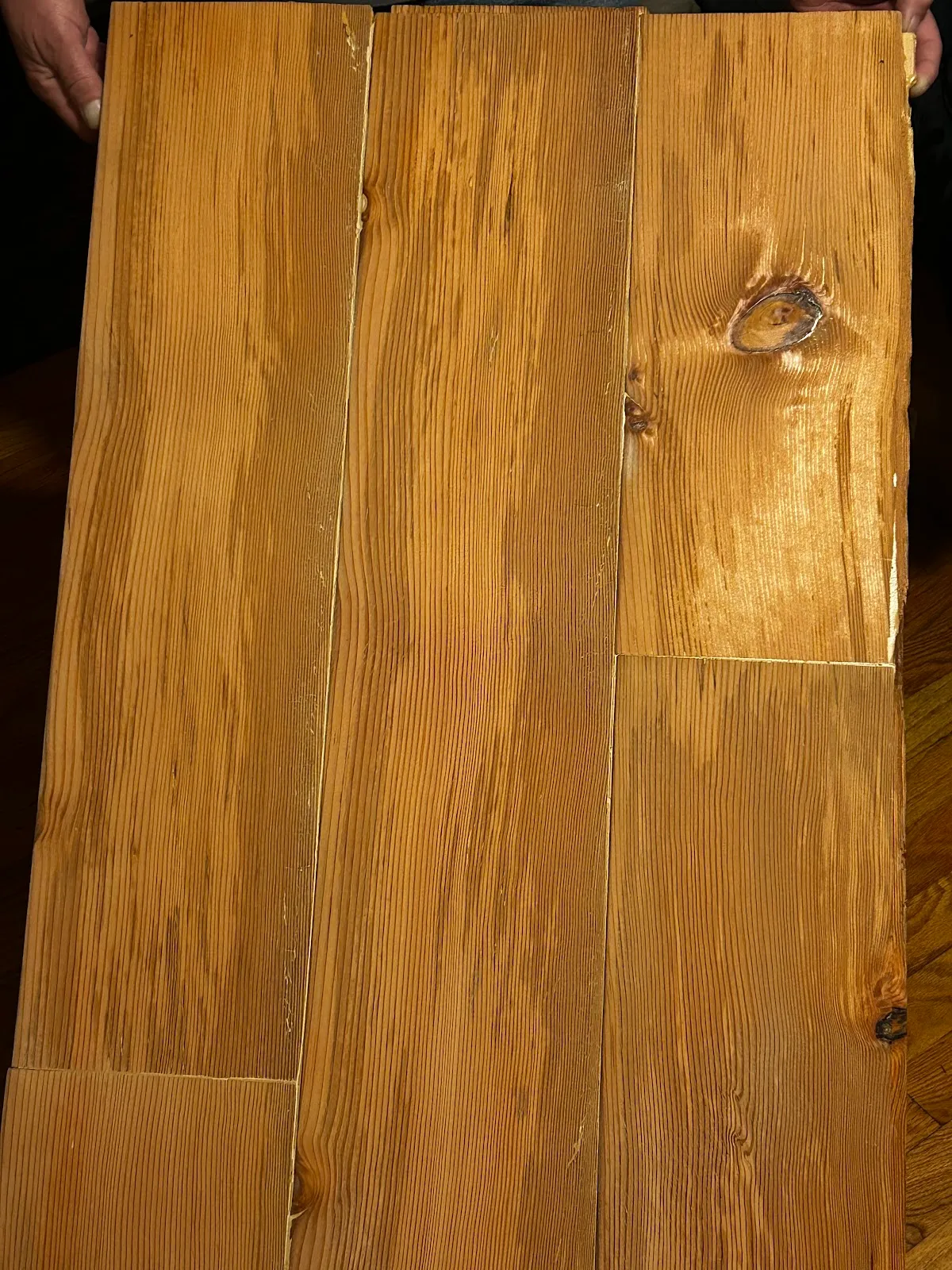 Warm-toned reclaimed sample board showing its aged surface