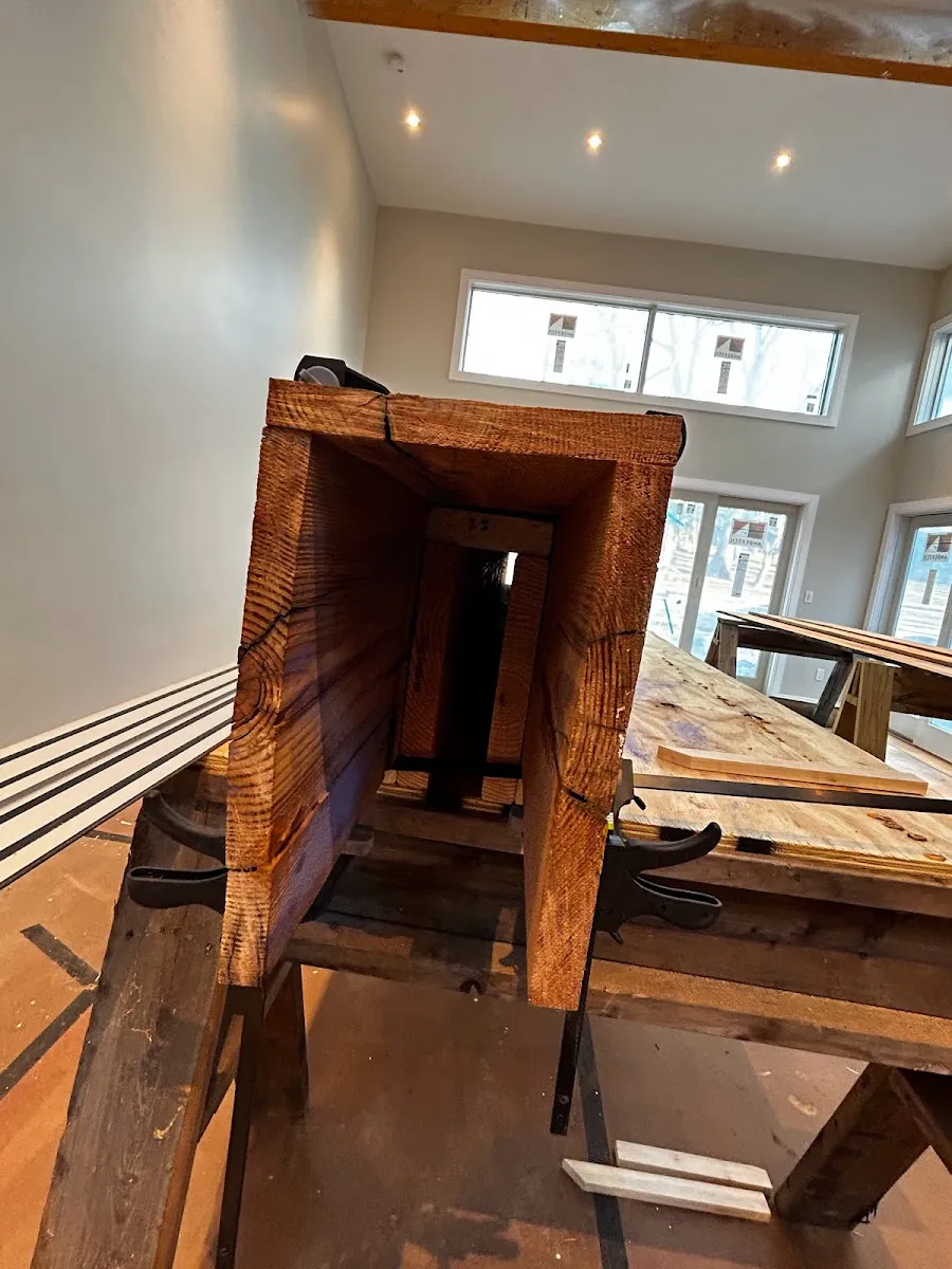 The open end of a heart pine box beam shows its hollow construction