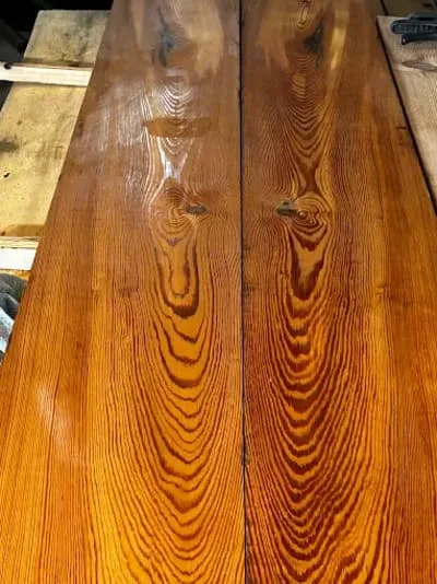 Finished reclaimed flooring with rich grain and warm natural color