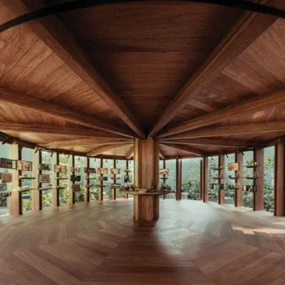 Bespoke reclaimed wood interior with beams, flooring, and custom millwork